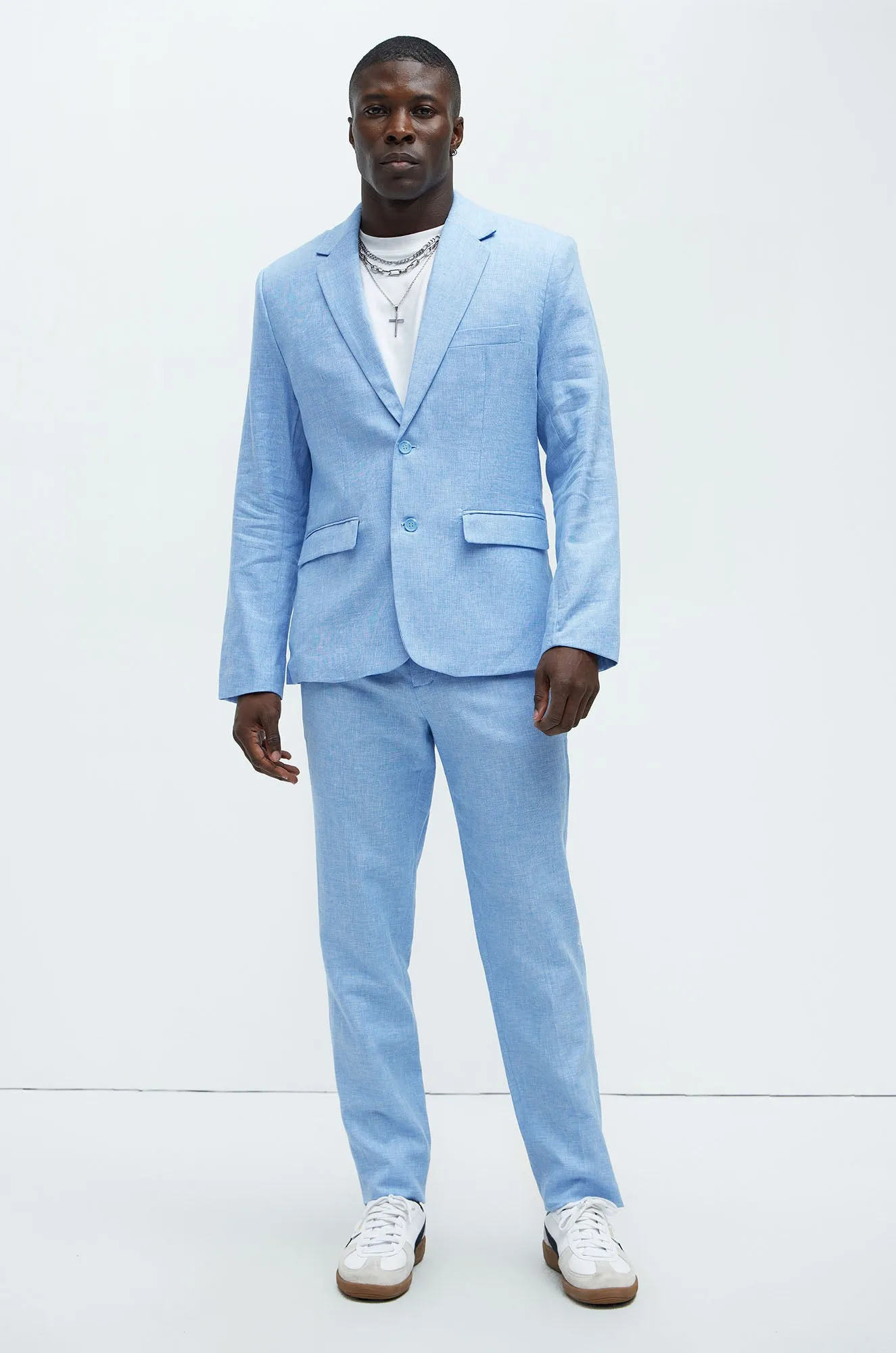 Bahamas Straight Linen Trousers - Ice Blue