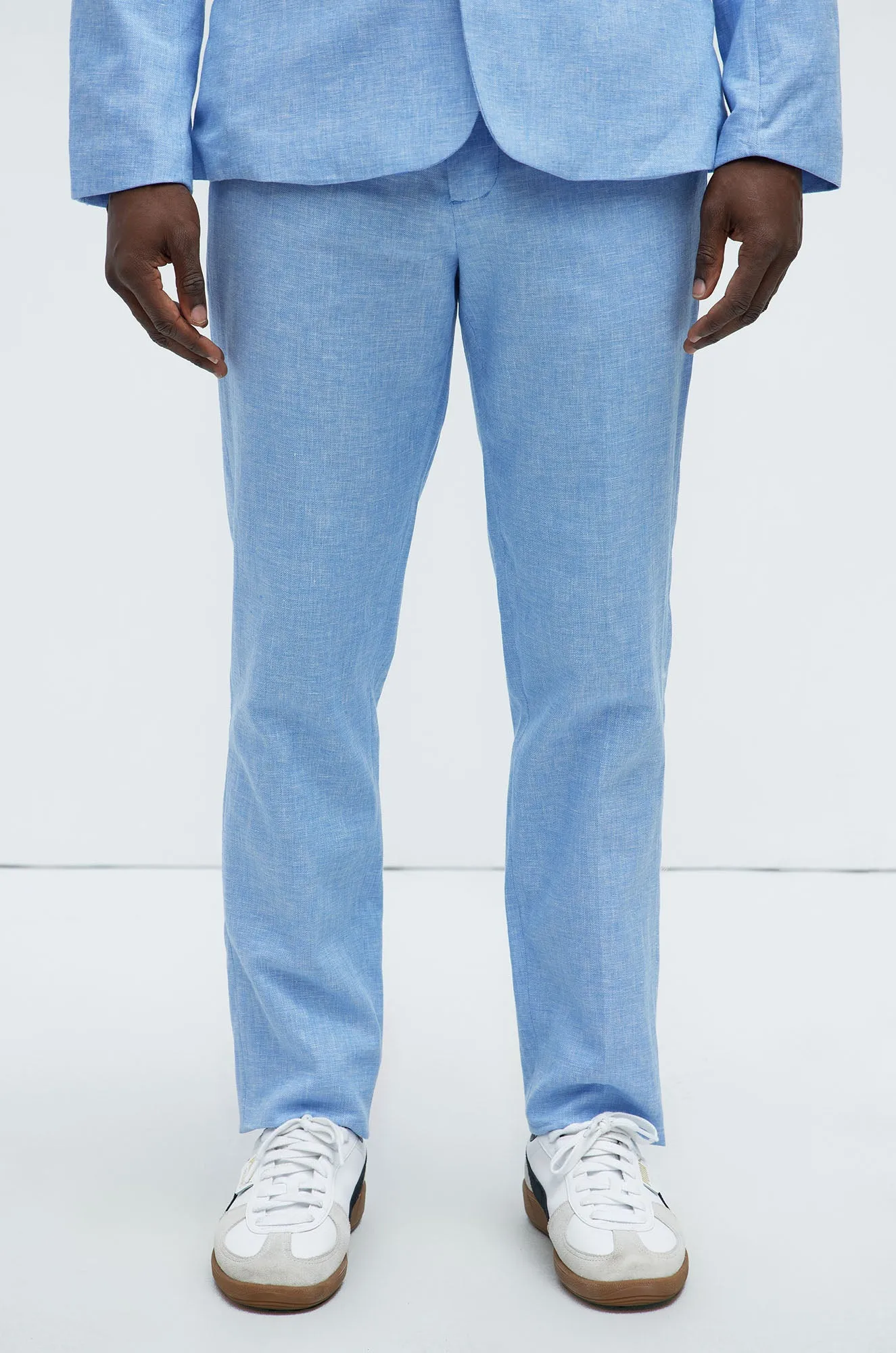 Bahamas Straight Linen Trousers - Ice Blue