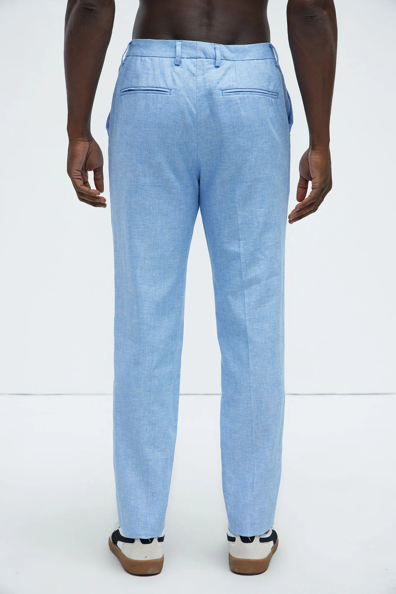 Bahamas Straight Linen Trousers - Ice Blue