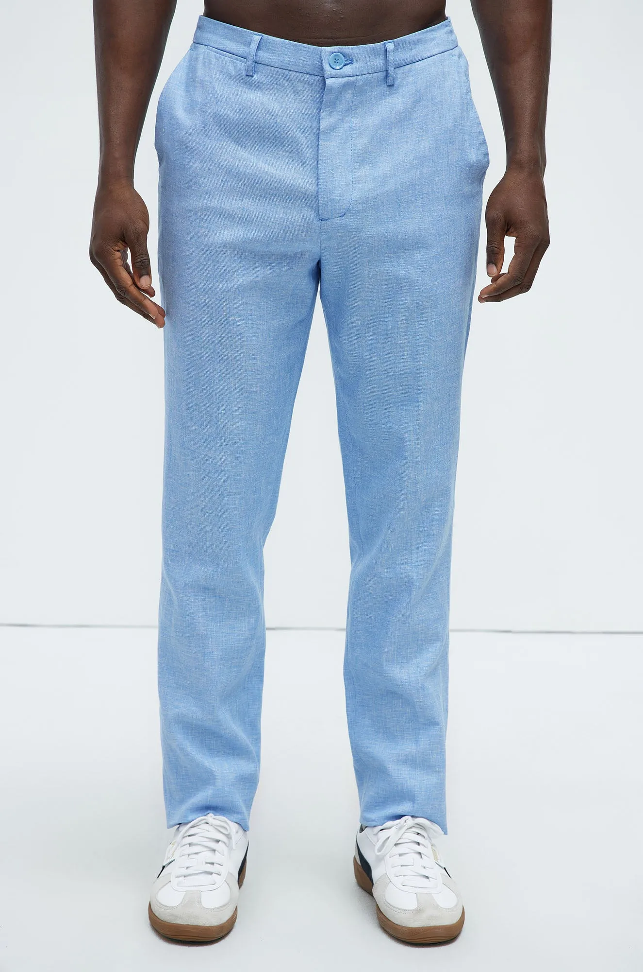 Bahamas Straight Linen Trousers - Ice Blue
