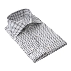 Cotton and Cashmere-Blend Graf-Check Shirt in White and Blue