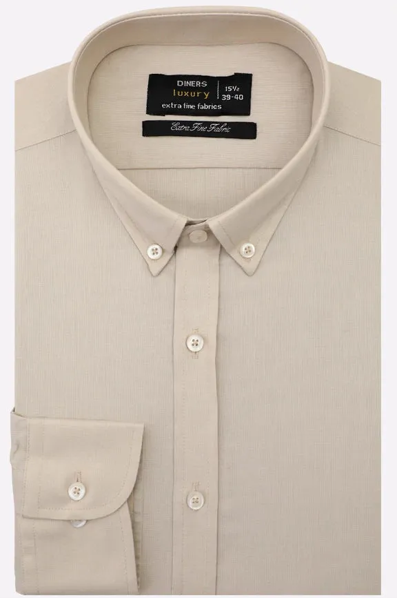 Cream Self Textured Formal Shirt