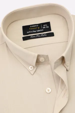 Cream Self Textured Formal Shirt