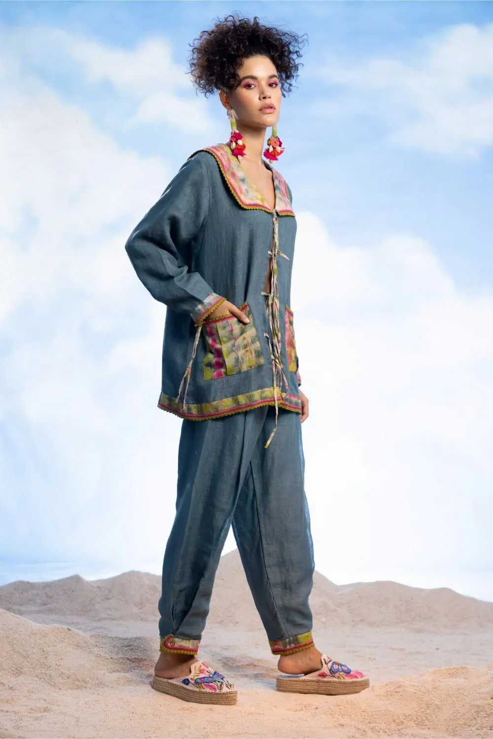 CROCHET BEADING LINEN SHIRT