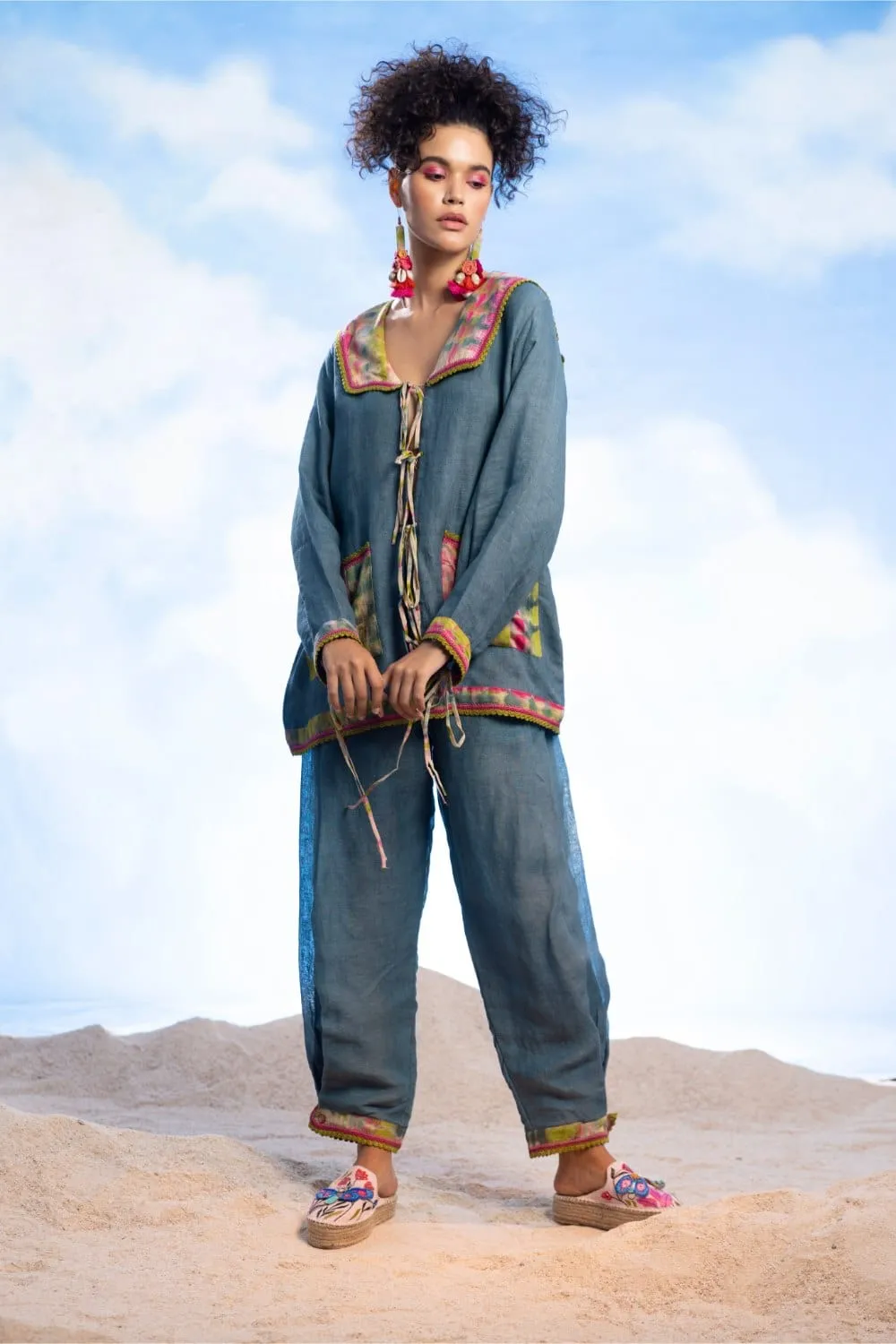 CROCHET BEADING LINEN SHIRT