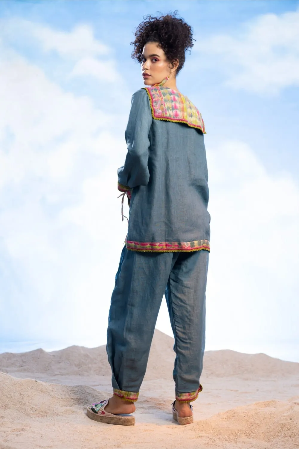 CROCHET BEADING LINEN SHIRT