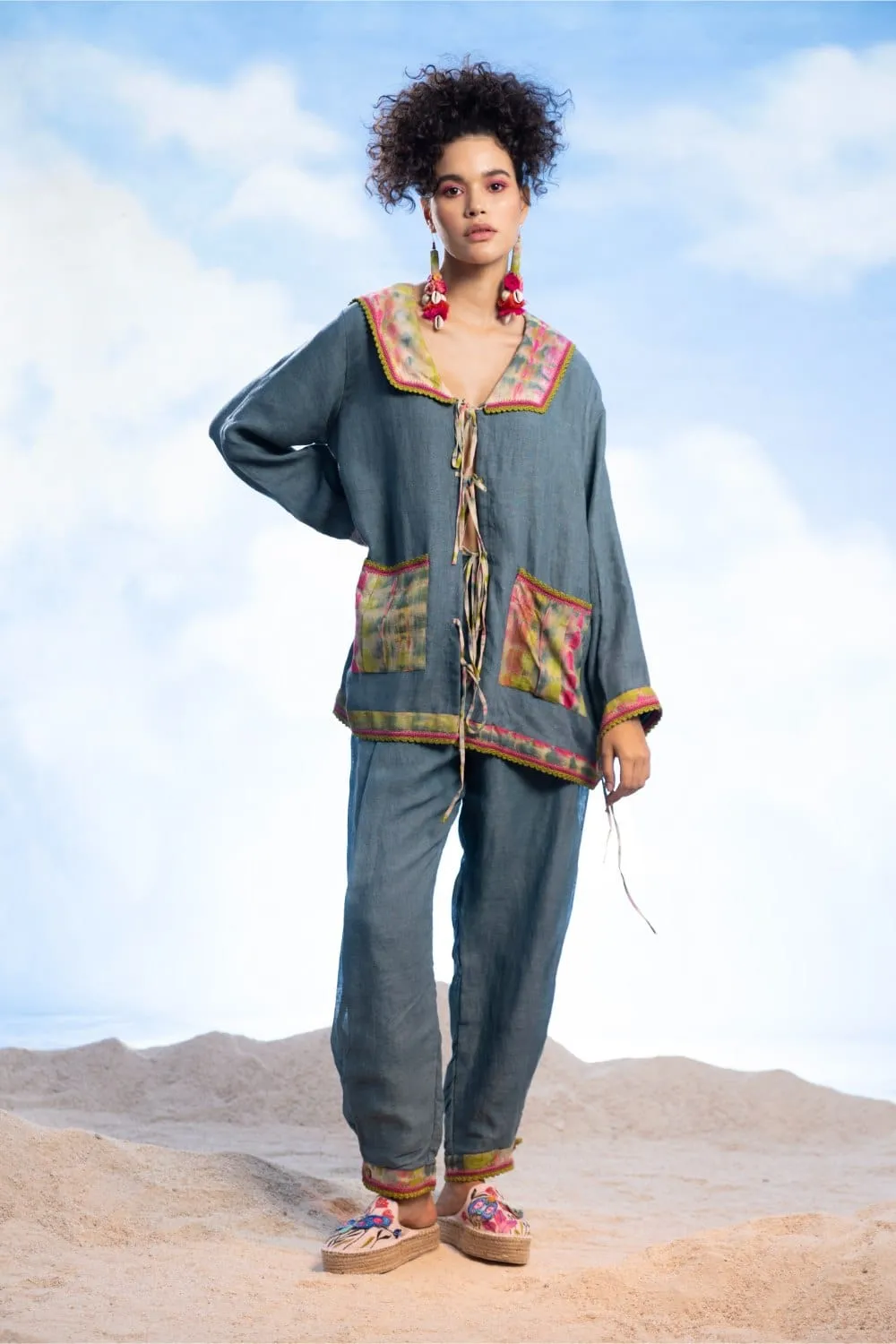 CROCHET BEADING LINEN SHIRT