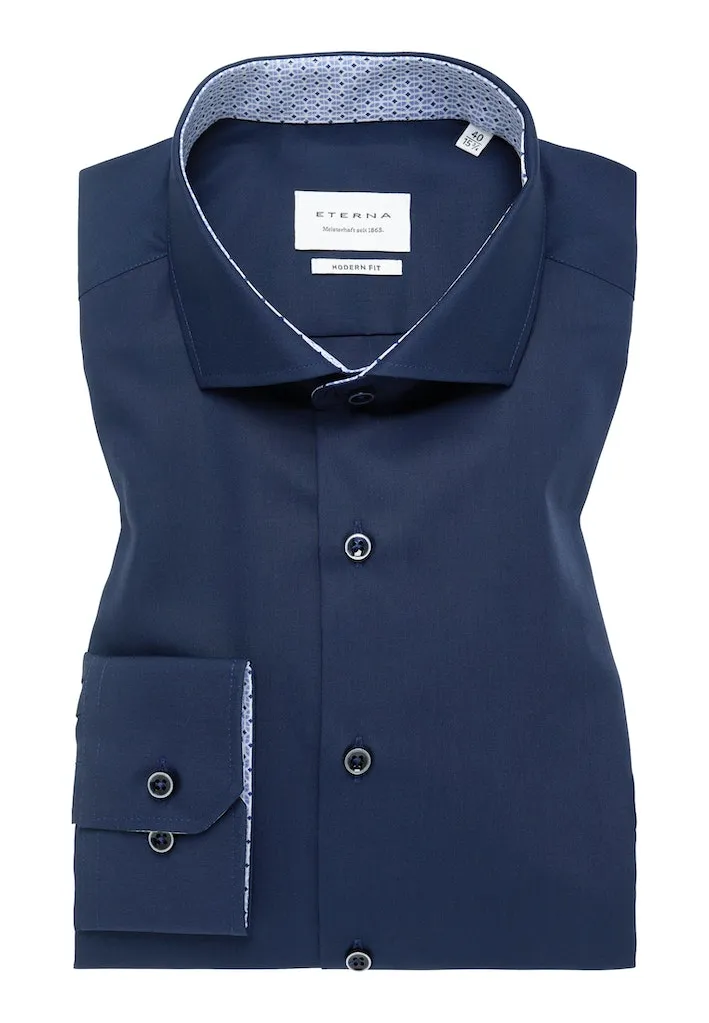 Eterna X-Tall Polpin Navy Shirt W/Trim Navy