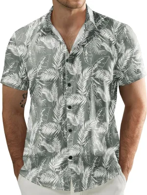 JOGAL Men's Flower Cotton Button Down Short Sleeve Hawaiian Shirt