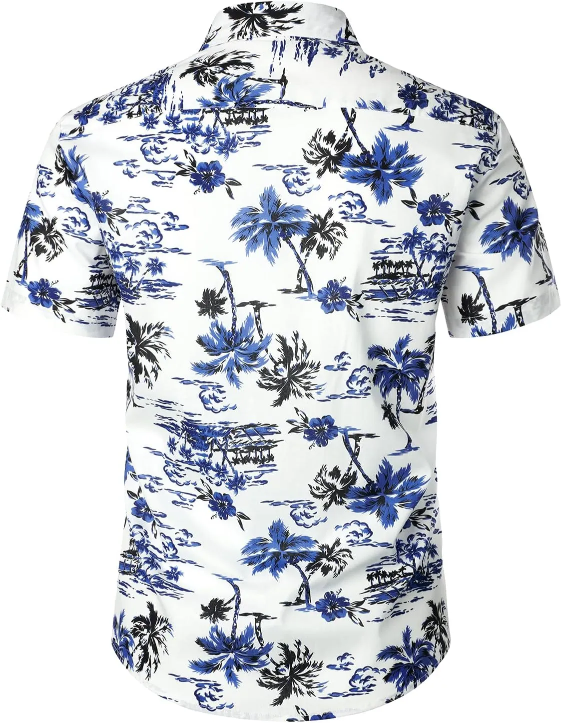 JOGAL Men's Flower Cotton Button Down Short Sleeve Hawaiian Shirt