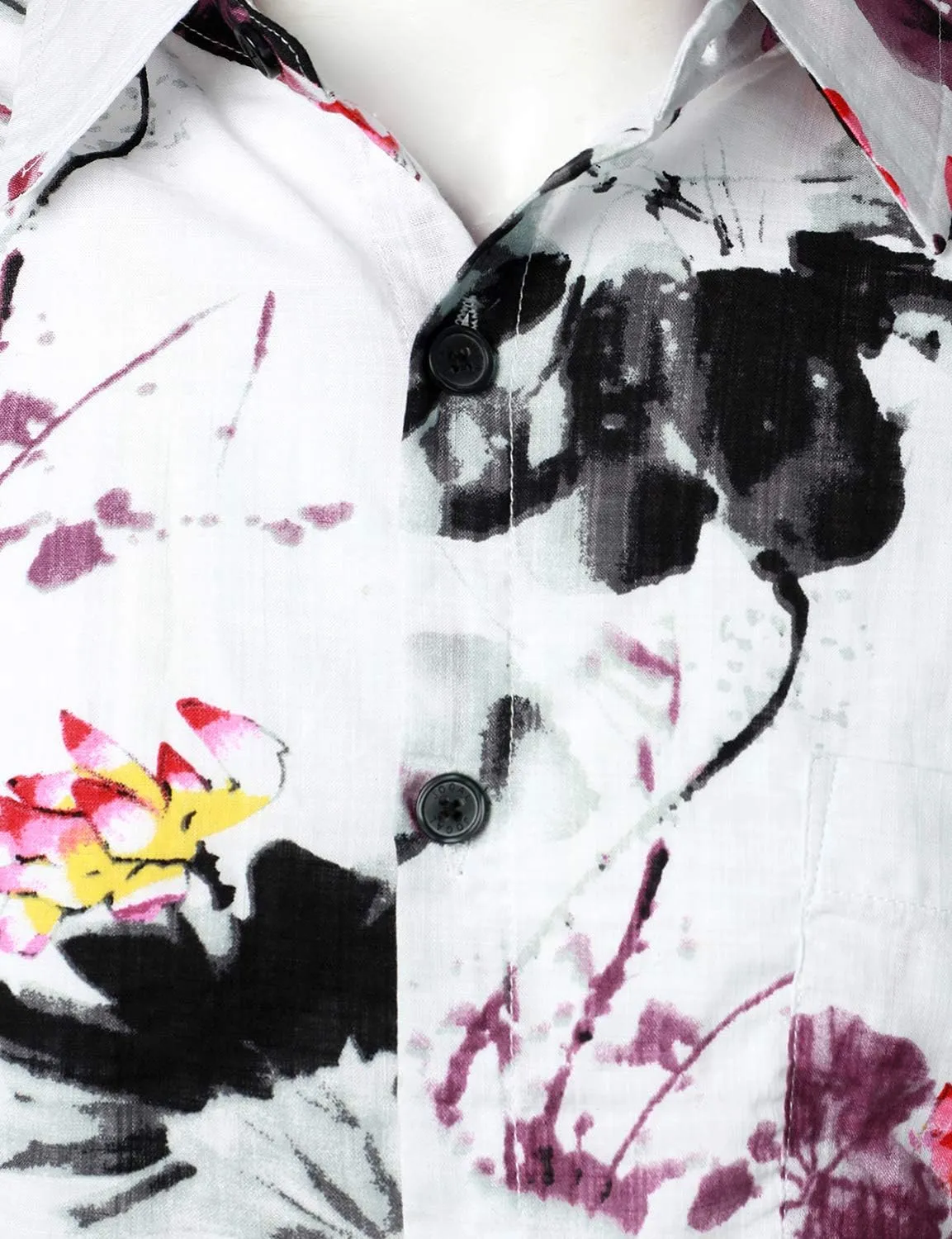 JOGAL Men's Flower Short Sleeve Button Down Hawaiian Shirt