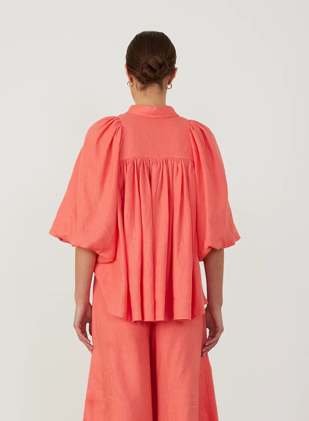 Lola Linen Embroidery Shirt | Hibiscus