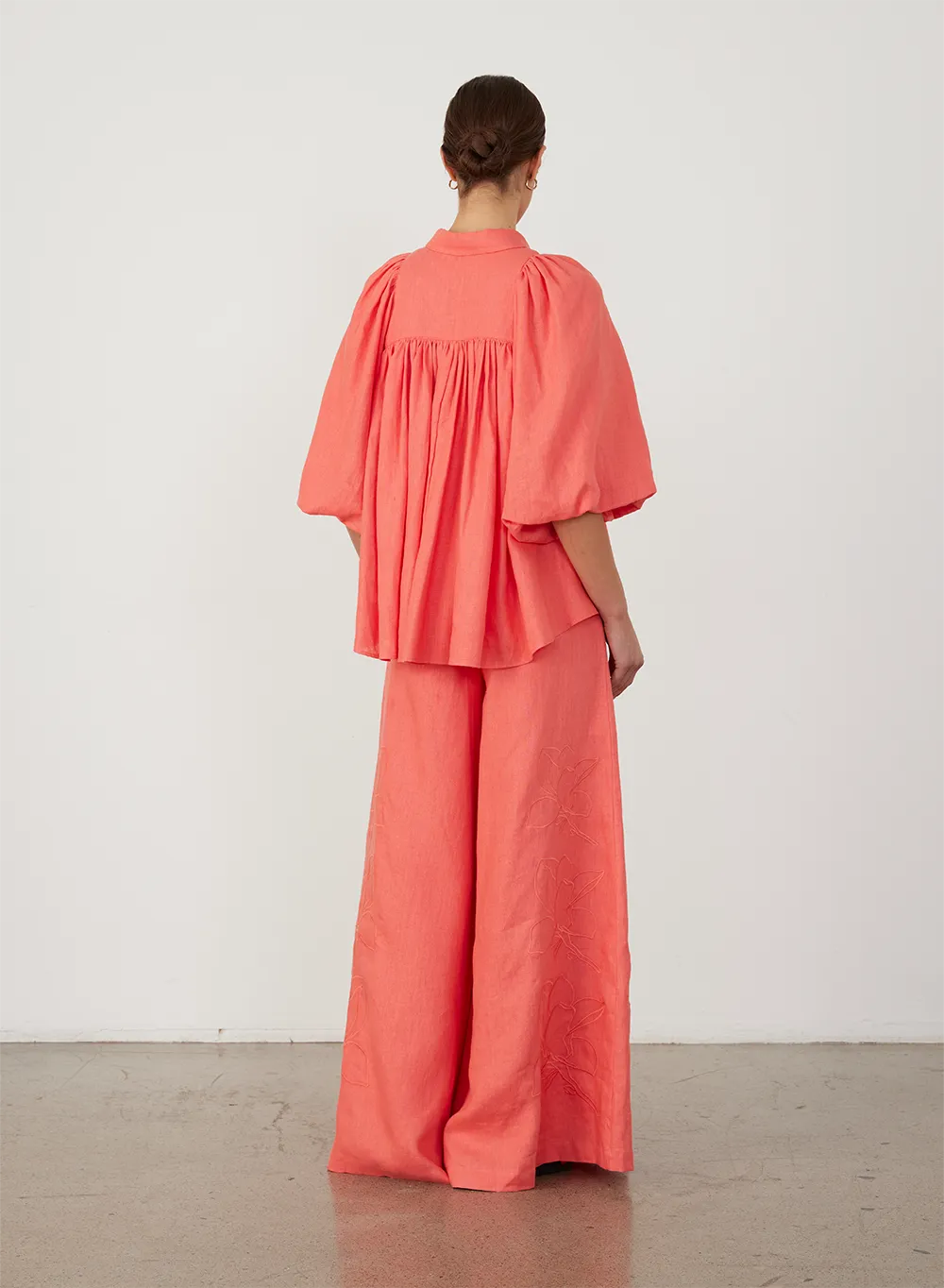 Lola Linen Embroidery Shirt | Hibiscus