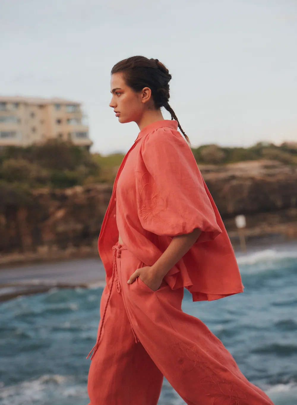 Lola Linen Embroidery Shirt | Hibiscus