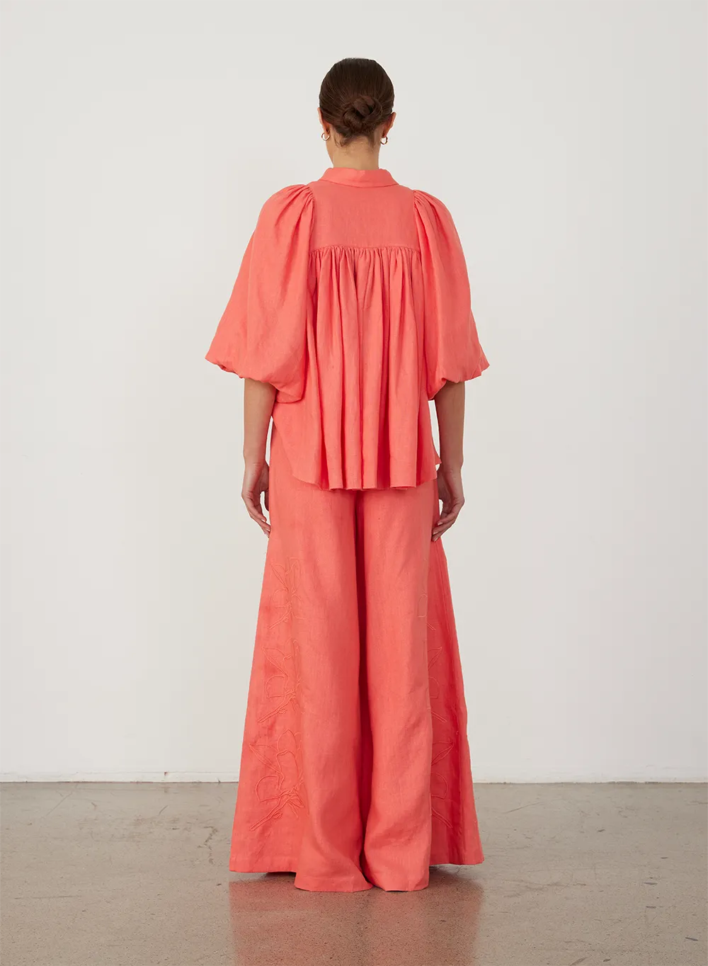 Lola Linen Embroidery Shirt | Hibiscus