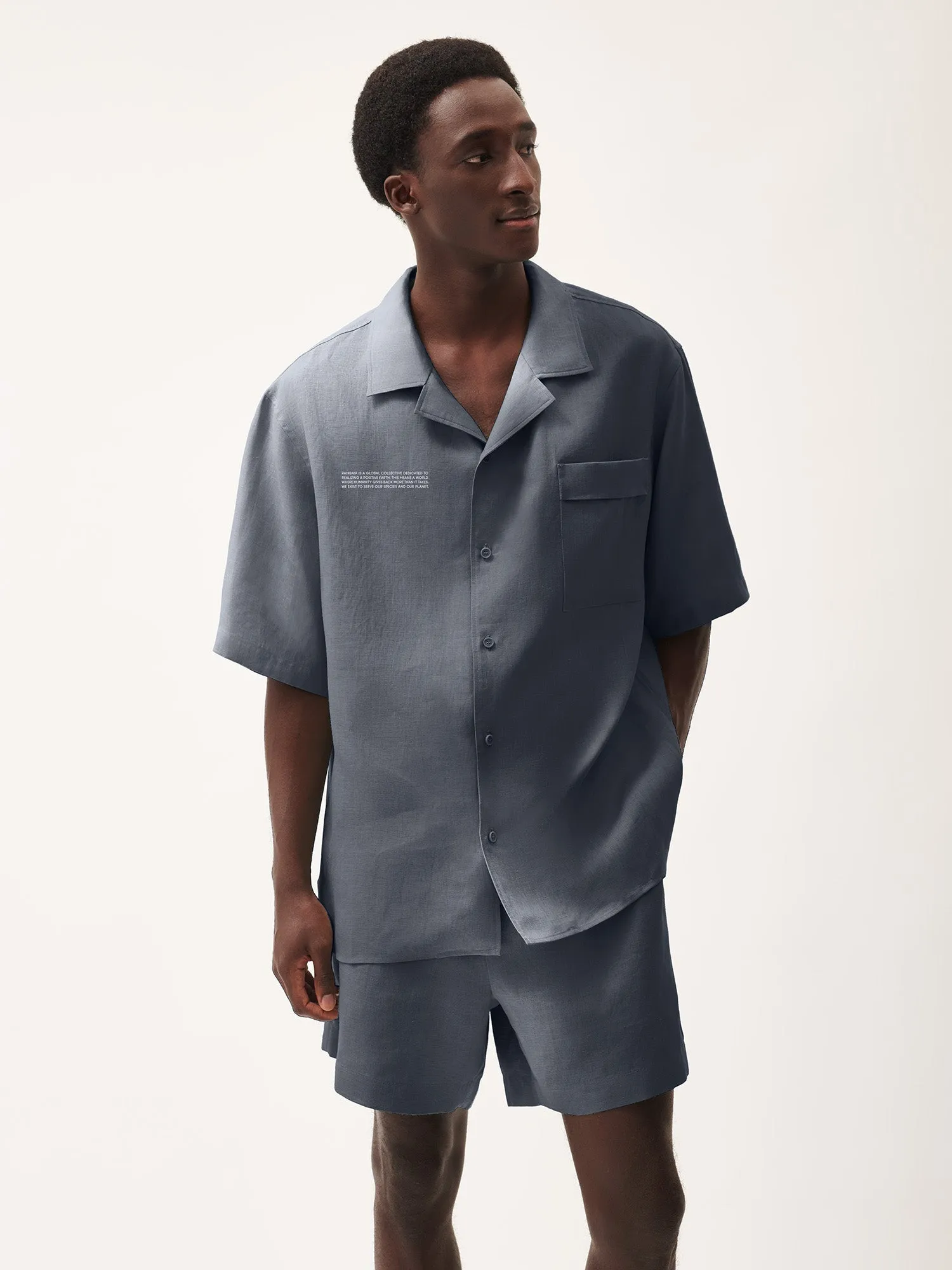 Mens DNA Linen Camp Collar Shirt—atmosphere grey
