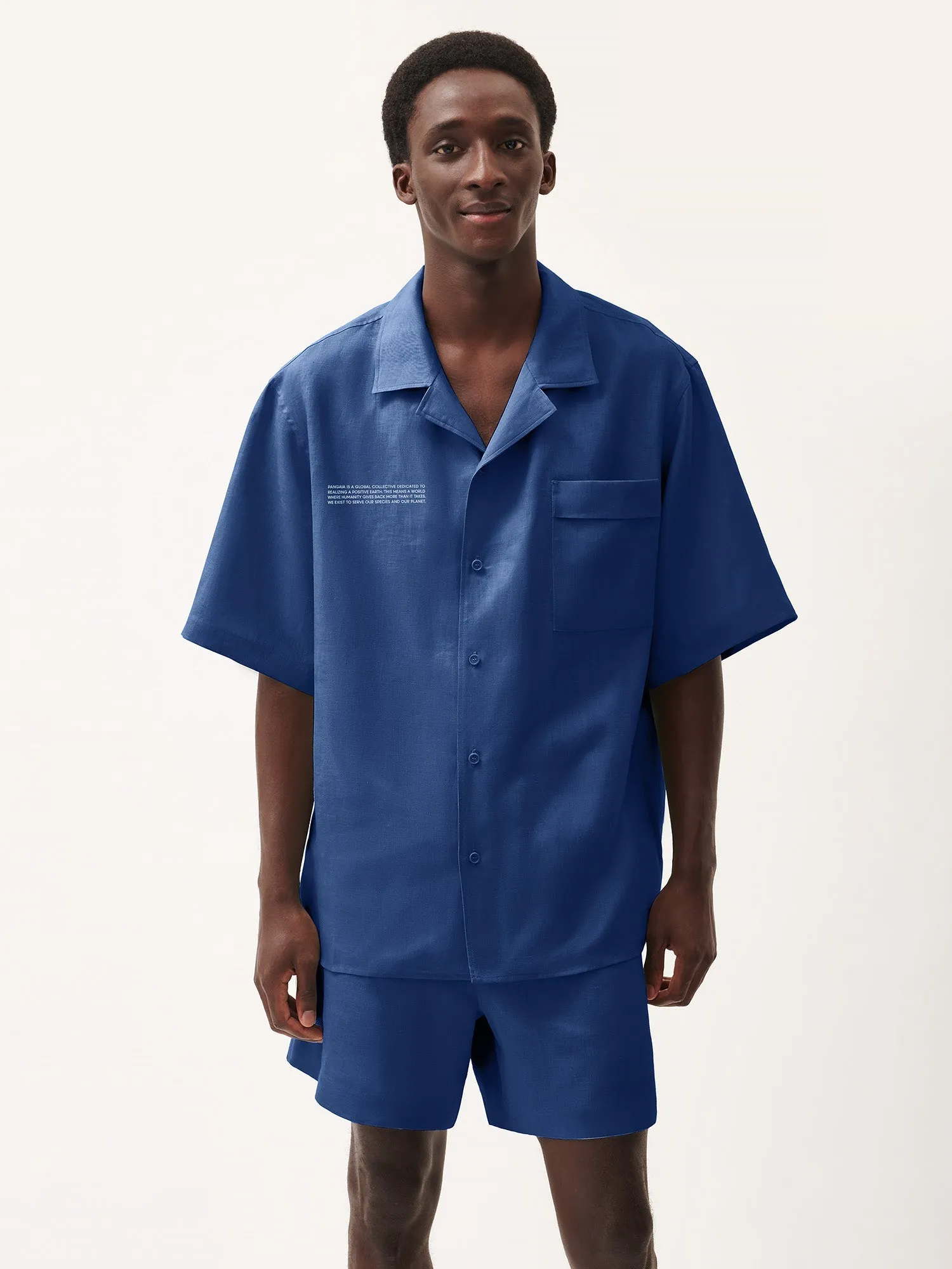 Mens DNA Linen Camp Collar Shirt—lapis blue