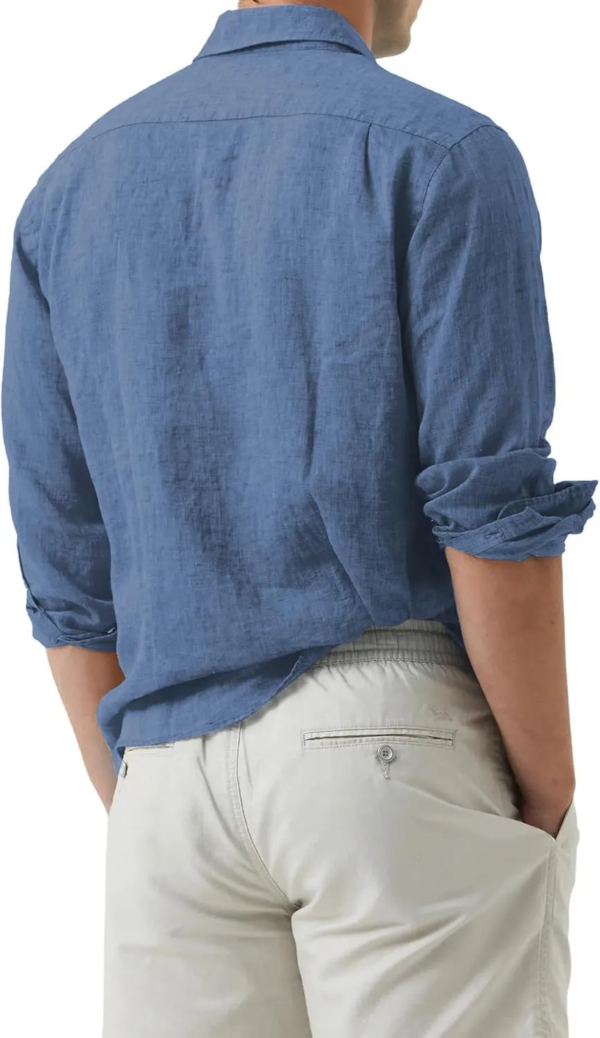 Men's Dress Long Sleeve Button Down Shirt Casual Beach Untuck Wrinkle Free Shirt