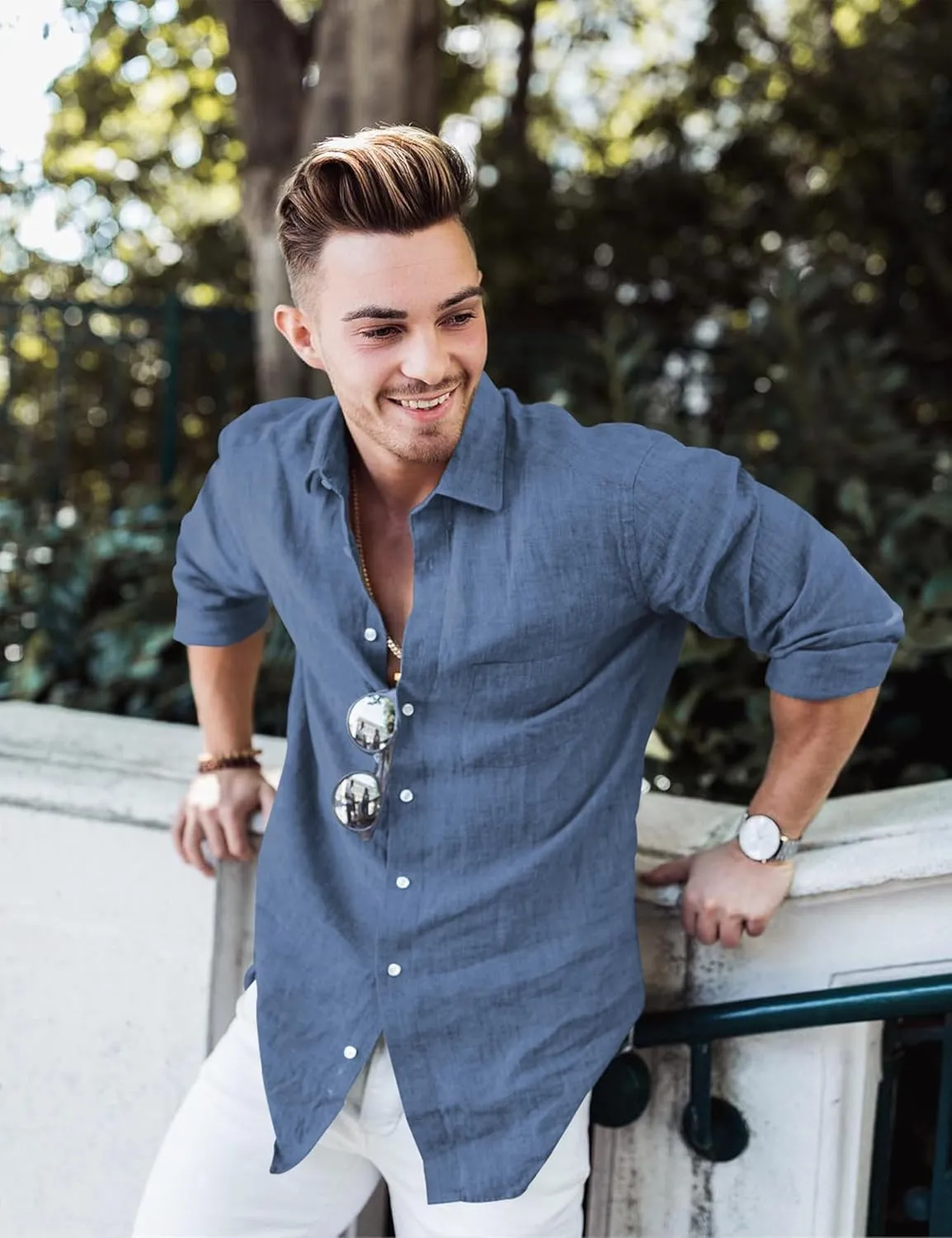 Men's Dress Long Sleeve Button Down Shirt Casual Beach Untuck Wrinkle Free Shirt