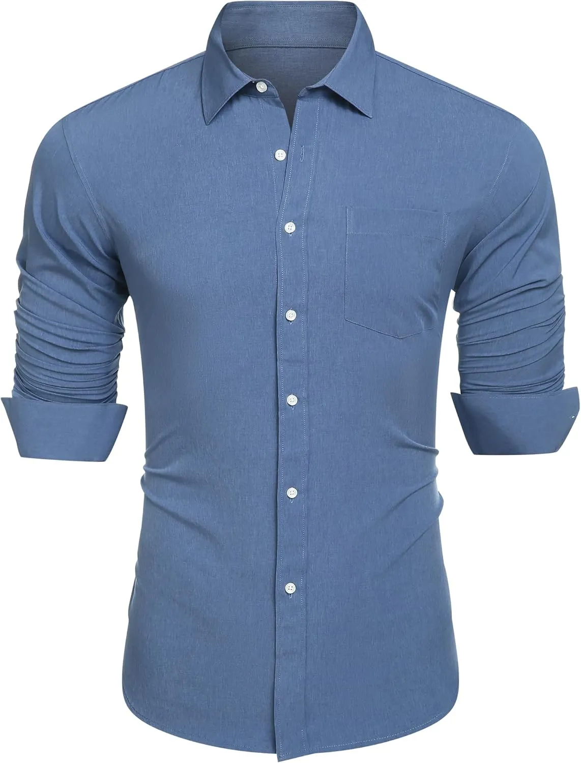 Men's Dress Long Sleeve Button Down Shirt Casual Beach Untuck Wrinkle Free Shirt
