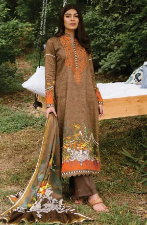 Unstitched 3 Piece Embroidered Cotton Linen Suit (OTL-20-215/A (BROWN))